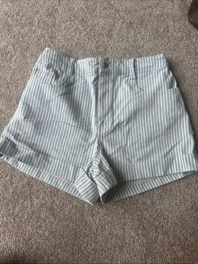 High-Waist Blue and White Striped Women's Shorts